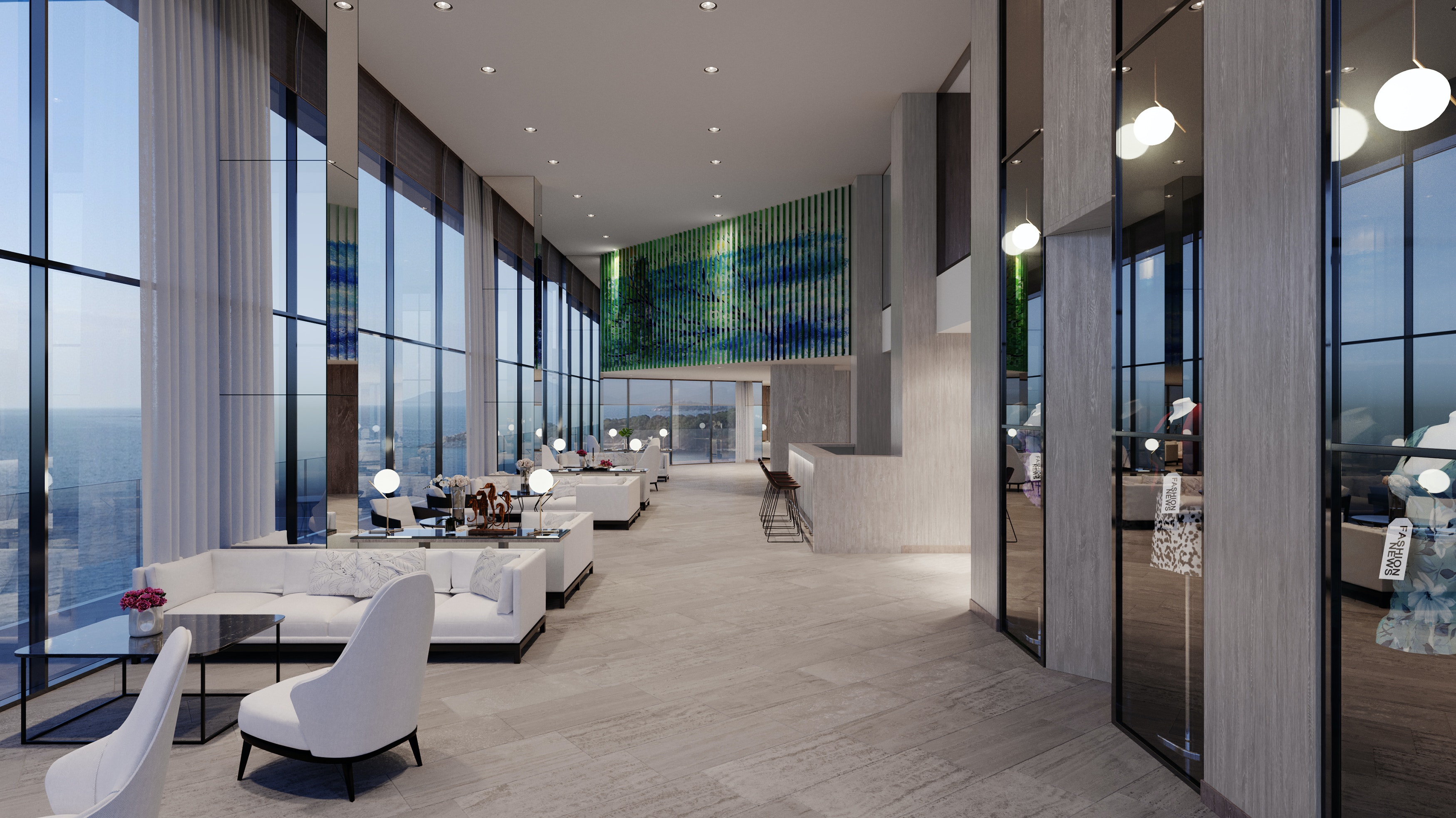 Hotel Space with Floor to Ceiling Windows